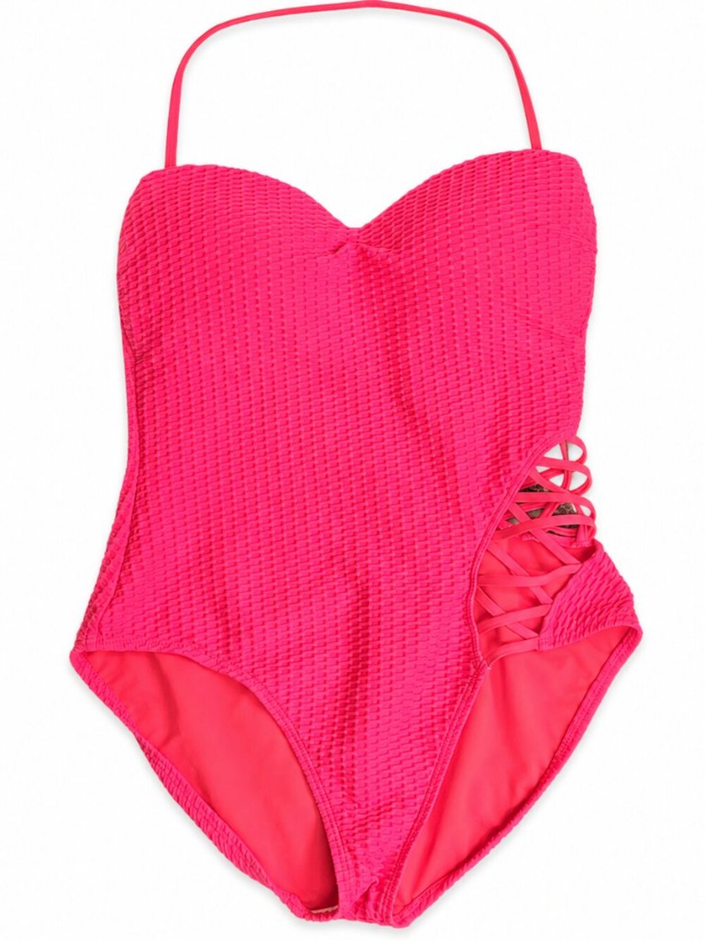 Kenneth Cole Pink Textured Lace Up One-Piece Swimsuit Size XL Vacation